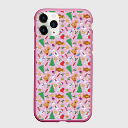 Чехол iPhone 11 Pro матовый Новогодние Зверюшки, цвет: 3D-малиновый