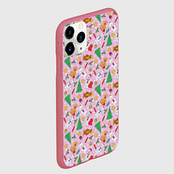 Чехол iPhone 11 Pro матовый Новогодние Зверюшки, цвет: 3D-малиновый — фото 2