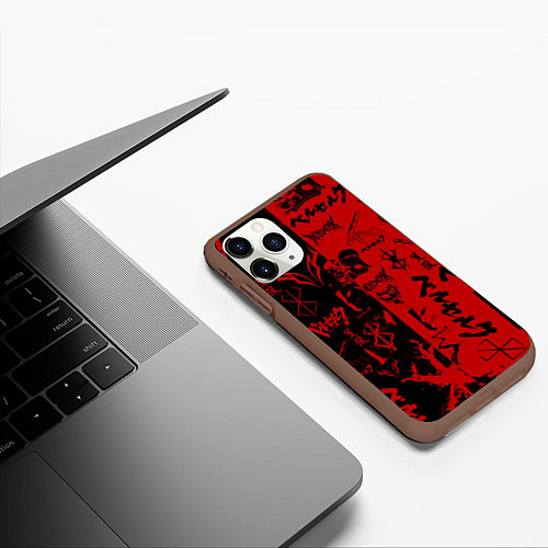 Чехол iPhone 11 Pro матовый BERSERK BLACK RED БЕРСЕРК ПАТТЕРН / 3D-Коричневый – фото 3