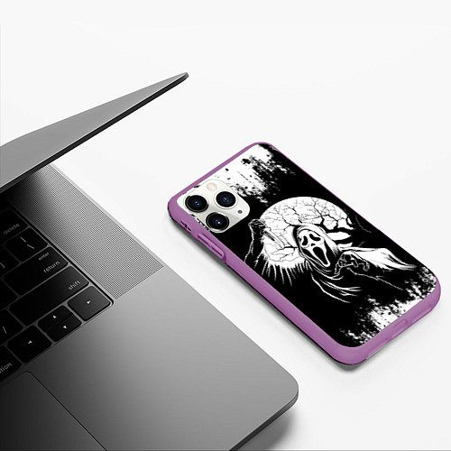 Чехол iPhone 11 Pro матовый Крик Хэллоуин Хоррор Scream Halloween / 3D-Фиолетовый – фото 3