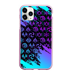 Чехол iPhone 11 Pro матовый GENSHIN NEON PATTERN SYMBOL НЕОН ЭМБЛЕМЫ, цвет: 3D-розовый