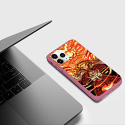 Чехол iPhone 11 Pro матовый Пламенный столб Ренгоку Кенджуро, цвет: 3D-малиновый — фото 2