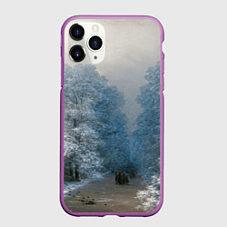 Чехол iPhone 11 Pro матовый Зимний пейзаж картина маслом, цвет: 3D-фиолетовый