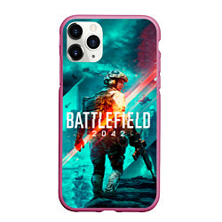 Чехол iPhone 11 Pro матовый Battlefield 2042 игровой арт, цвет: 3D-малиновый