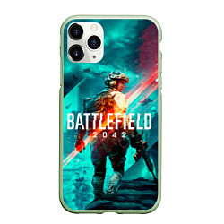Чехол iPhone 11 Pro матовый Battlefield 2042 игровой арт, цвет: 3D-салатовый