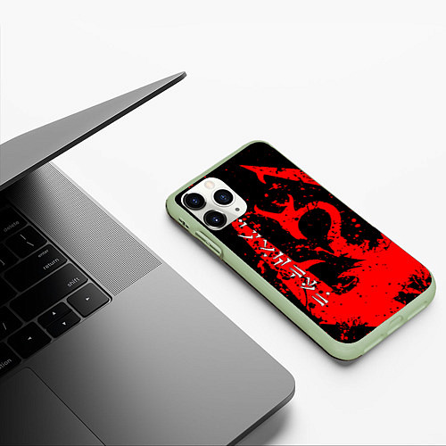 Чехол iPhone 11 Pro матовый TES RED DRAGON, FUS RO DAH SYMBOL / 3D-Салатовый – фото 3
