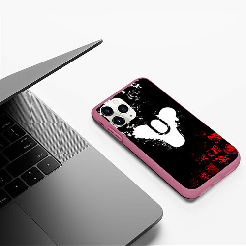 Чехол iPhone 11 Pro матовый DESTINY 2 RED & WHITE PATTERN LOGO / 3D-Малиновый – фото 3
