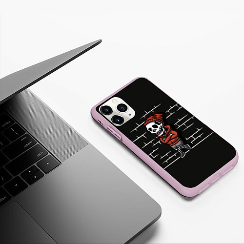 Чехол iPhone 11 Pro матовый Скелет у стены / 3D-Розовый – фото 3