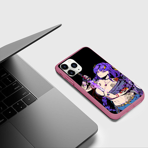 Чехол iPhone 11 Pro матовый Сегун Райден балл модная с мечом genshin impact / 3D-Малиновый – фото 3