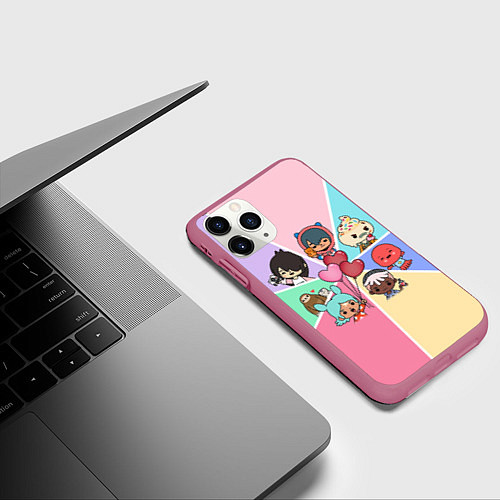 Чехол iPhone 11 Pro матовый TOCA BOCA WORLD HEROES ТОКА БОКА / 3D-Малиновый – фото 3