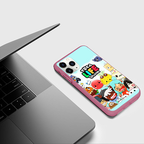 Чехол iPhone 11 Pro матовый Toca Boca Тока Бока все персонажи / 3D-Малиновый – фото 3