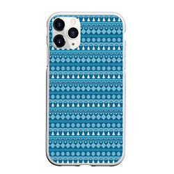 Чехол iPhone 11 Pro матовый Новогодний узор сине-белого цвета, цвет: 3D-белый