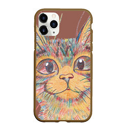 Чехол iPhone 11 Pro матовый A 018 Цветной кот, цвет: 3D-коричневый