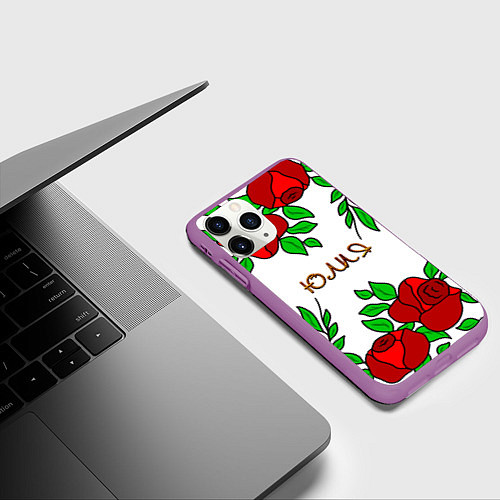 Чехол iPhone 11 Pro матовый Юлия в розах / 3D-Фиолетовый – фото 3