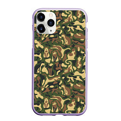 Чехол iPhone 11 Pro матовый Коты и Кошки камуфляж, цвет: 3D-светло-сиреневый