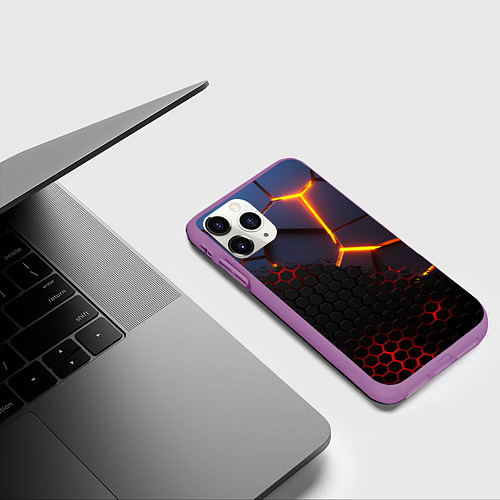 Чехол iPhone 11 Pro матовый 3D РАЗЛОМ И СТАЛЬНАЯ БРОНЯ ПОПУЛЯРНЫЕ ТЕКСТУРЫ / 3D-Фиолетовый – фото 3