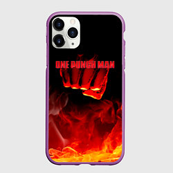 Чехол iPhone 11 Pro матовый Кулак One Punch-Man в огне, цвет: 3D-фиолетовый