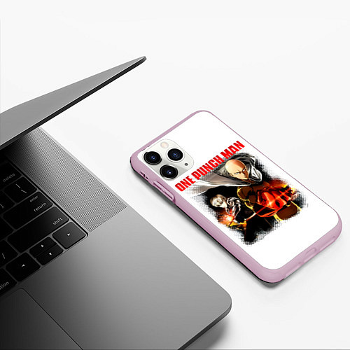 Чехол iPhone 11 Pro матовый Сайтама и Генос One Punch-Man / 3D-Розовый – фото 3