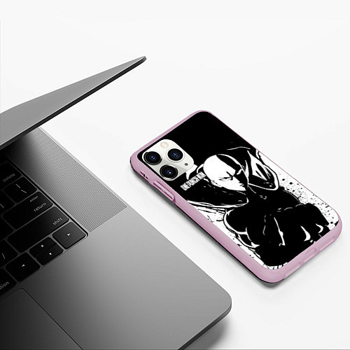 Чехол iPhone 11 Pro матовый Черно-белый Сайтама One Punch-Man / 3D-Розовый – фото 3