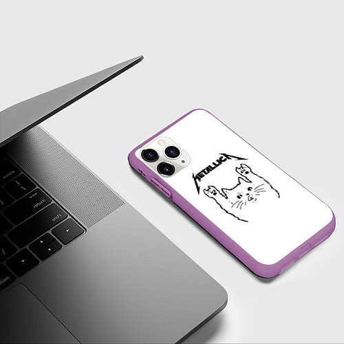 Чехол iPhone 11 Pro матовый Metallica Meowtallica / 3D-Фиолетовый – фото 3