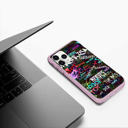 Чехол iPhone 11 Pro матовый Neon graffiti Smile / 3D-Розовый – фото 3