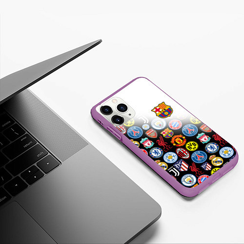 Чехол iPhone 11 Pro матовый FC BARCELONA LOGOBOMBING / 3D-Фиолетовый – фото 3