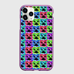 Чехол iPhone 11 Pro матовый МАЙНКРАФТ MINECRAFT ЦВЕТНЫЕ КРИПЕРЫ, цвет: 3D-фиолетовый