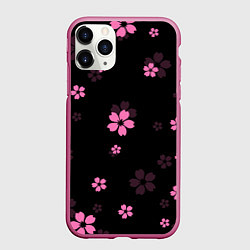 Чехол iPhone 11 Pro матовый САКУРА ВИШНЯ ЛЕПЕСТКИ, цвет: 3D-малиновый