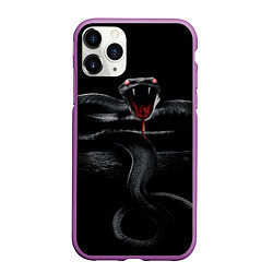 Чехол iPhone 11 Pro матовый ЗМЕЯ НА КАМНЕ НА ЧЕРНОМ ФОНЕ, цвет: 3D-фиолетовый