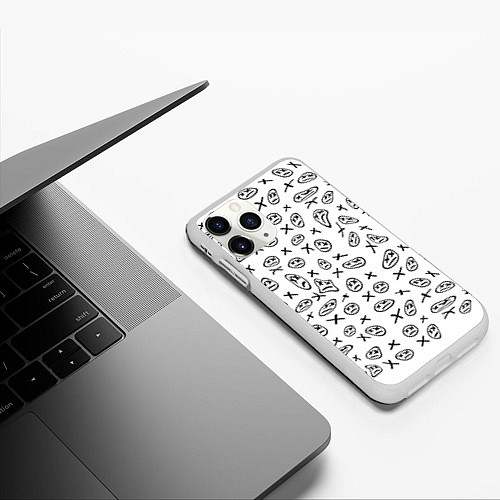 Чехол iPhone 11 Pro матовый Смайлы граффити / 3D-Белый – фото 3