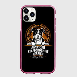 Чехол iPhone 11 Pro матовый Американский Стаффордширский Терьер, цвет: 3D-малиновый