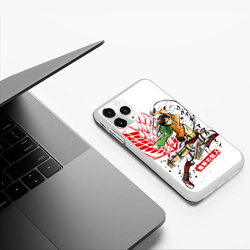 Чехол iPhone 11 Pro матовый Леви Аккерман - Атака Титанов / 3D-Белый – фото 3