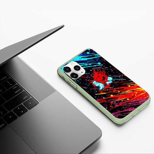 Чехол iPhone 11 Pro матовый Cyberpunk 2077 Цветные брызги / 3D-Салатовый – фото 3