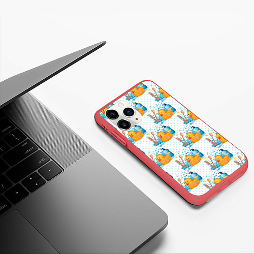 Чехол iPhone 11 Pro матовый Утенок чистюля / 3D-Красный – фото 3