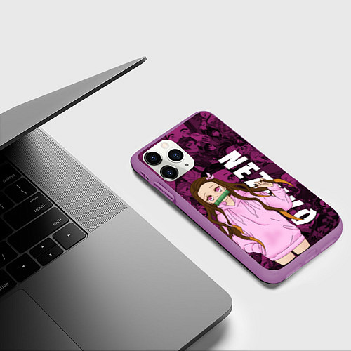 Чехол iPhone 11 Pro матовый НЕЗУКО, КЛИНОК РАССЕКАЮЩИЙ ДЕМОНОВ / 3D-Фиолетовый – фото 3