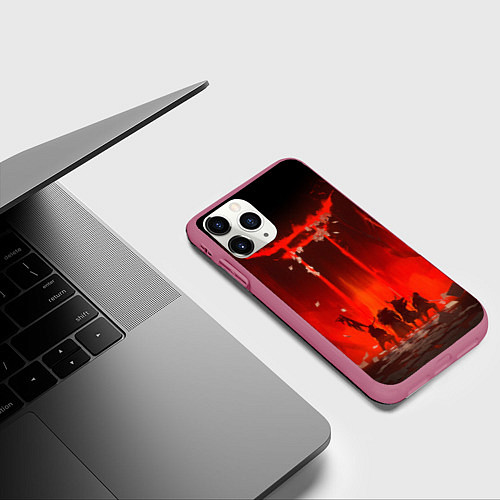 Чехол iPhone 11 Pro матовый GHOST OF TSUSHIMA САМУРИ В ОГНЕ / 3D-Малиновый – фото 3