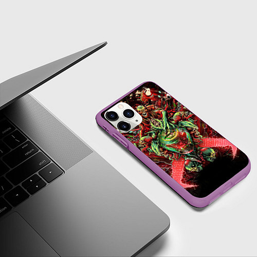 Чехол iPhone 11 Pro матовый DOOM SLAYER И СИЛЫ ЗЛА, ДЕМОНЫ / 3D-Фиолетовый – фото 3