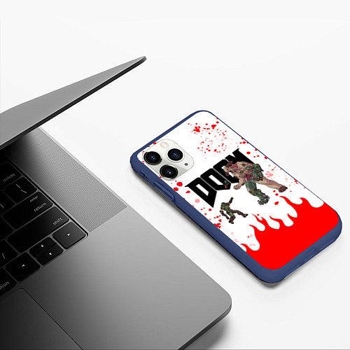 Чехол iPhone 11 Pro матовый Doomguy vs Cyberdemon спина / 3D-Тёмно-синий – фото 3