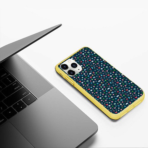 Чехол iPhone 11 Pro матовый Christmas Background / 3D-Желтый – фото 3