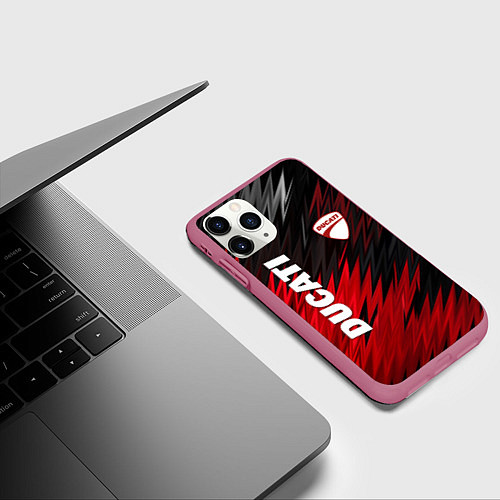 Чехол iPhone 11 Pro матовый DUCATI RED STYLE MOTOCYCLE / 3D-Малиновый – фото 3