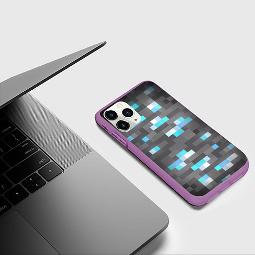 Чехол iPhone 11 Pro матовый АЛМАЗНАЯ РУДА DIAMOND ORE MINCRAFT / 3D-Фиолетовый – фото 3