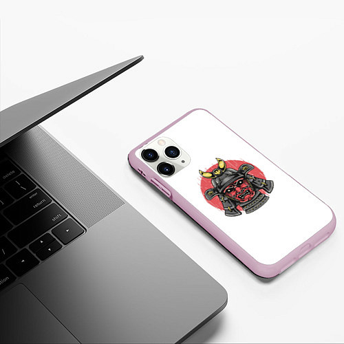 Чехол iPhone 11 Pro матовый Красный Шлем Самурая / 3D-Розовый – фото 3