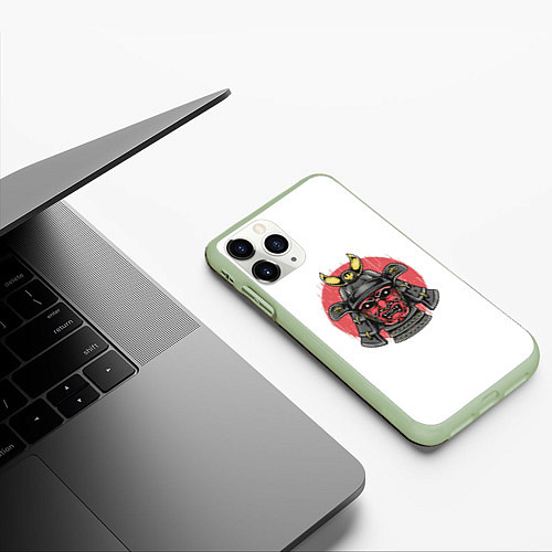 Чехол iPhone 11 Pro матовый Красный Шлем Самурая / 3D-Салатовый – фото 3