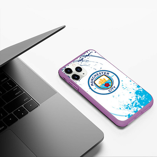 Чехол iPhone 11 Pro матовый Manchester City - Футбольный клуб / 3D-Фиолетовый – фото 3