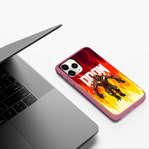 Чехол iPhone 11 Pro матовый DOOM IMP FIRE AND MONSTER / 3D-Малиновый – фото 3