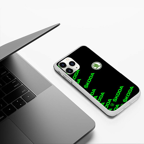 Чехол iPhone 11 Pro матовый SKODA LINE LOGO STYLE GREEN / 3D-Белый – фото 3