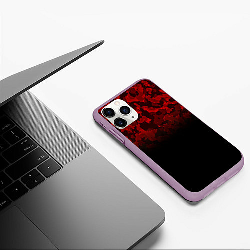 Чехол iPhone 11 Pro матовый BLACK RED CAMO RED MILLITARY / 3D-Сиреневый – фото 3