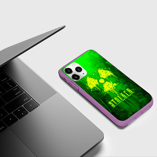 Чехол iPhone 11 Pro матовый STALKER LOGO RADIATOIN NEON TOXIC / 3D-Фиолетовый – фото 3