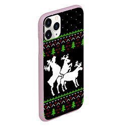Чехол iPhone 11 Pro матовый Новогодние три оленя, цвет: 3D-розовый — фото 2