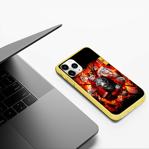 Чехол iPhone 11 Pro матовый Водяной Тигр 2022 и крупные кошки лев, рысь / 3D-Желтый – фото 3